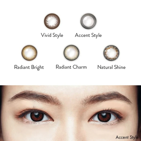 a woman 's eyes are shown with different styles of contact lenses