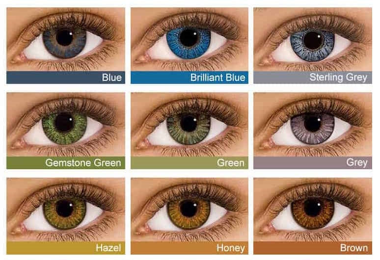 a picture of a woman 's eyes with different colored contact lenses