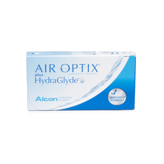 a box of contact lenses called air optix plus hydraglyde