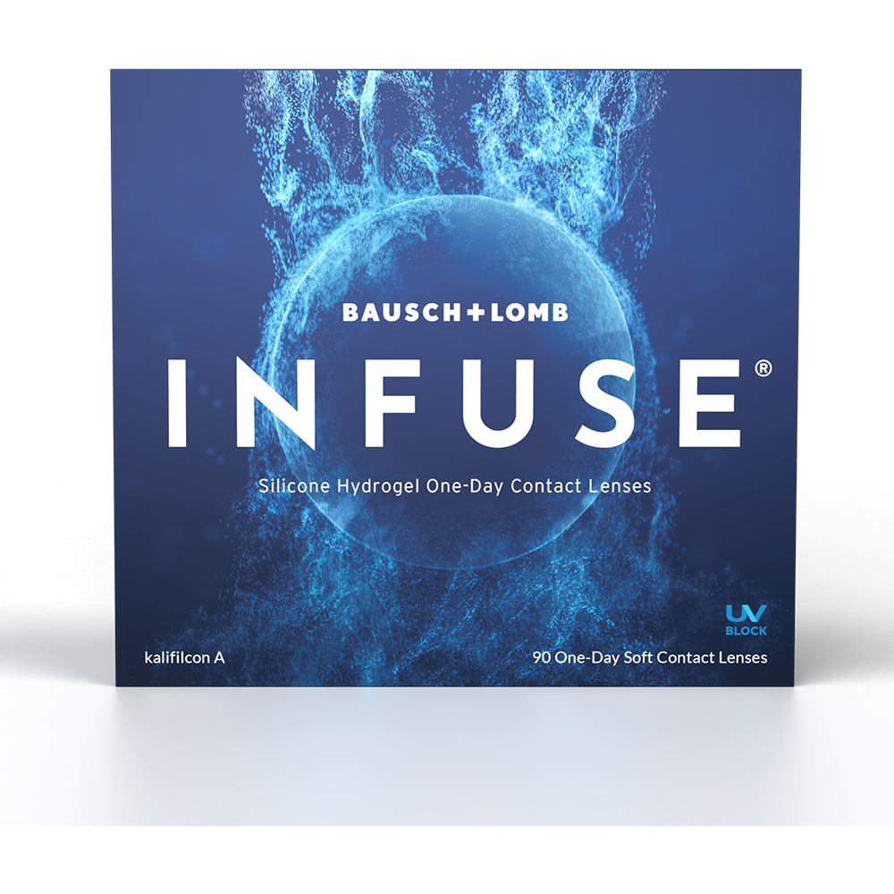 a box of bausch + lomb infuse silicone hydrogel one-day contact lenses