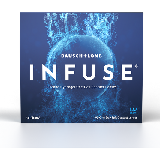 a box of bausch + lomb infuse silicone hydrogel one-day contact lenses