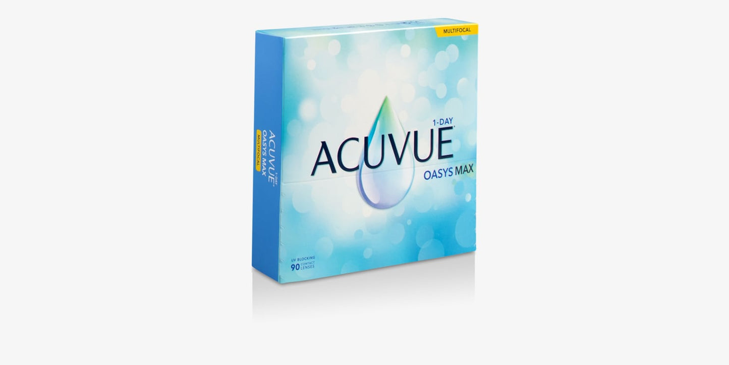a box of acuvue 1 day oasis max contact lenses