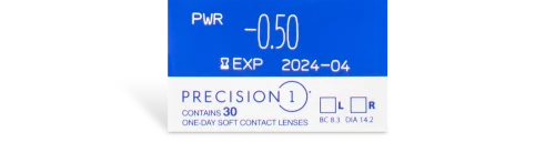 a close up of a box of precision 1 contact lenses